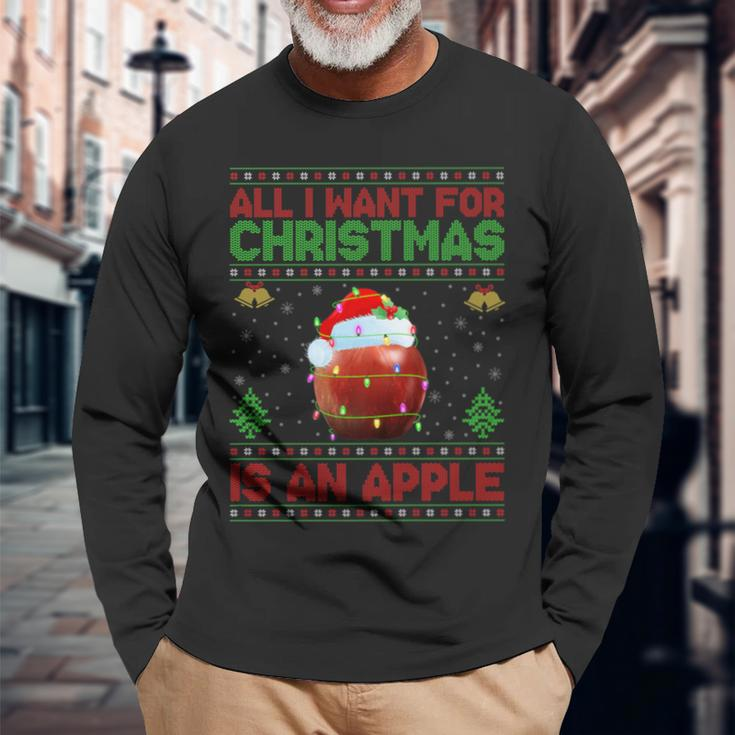 Ugly All I Want For Christmas Is A Apple Long Sleeve T-Shirt Gifts for Old Men