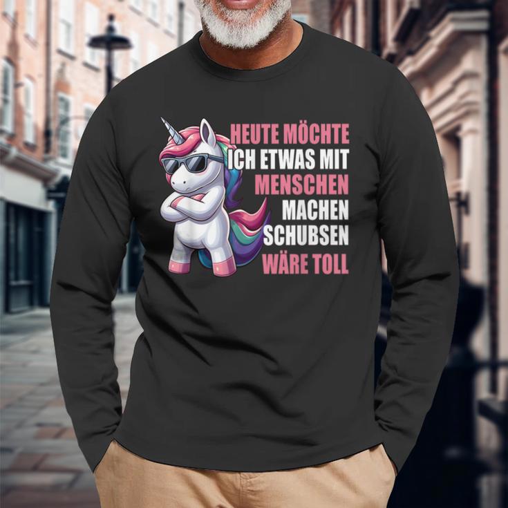 Unicorn Heute Möchte Ich Etwas Mit Menschen Machen Langarmshirts Geschenke für alte Männer