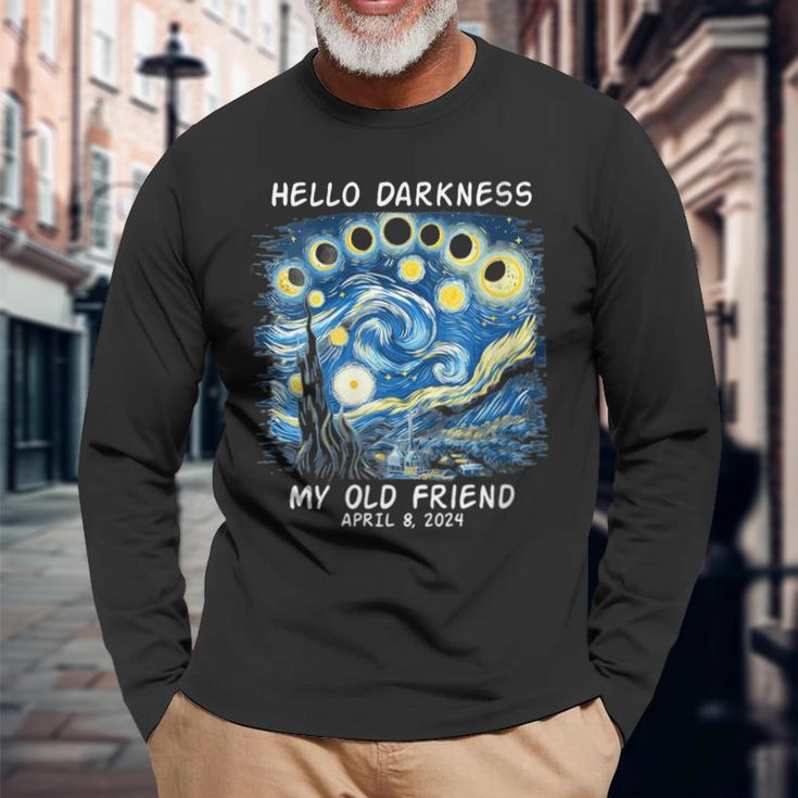 Van Gogh Hello Darkness My Old Friend Solar Eclipse Long Sleeve T-Shirt Gifts for Old Men