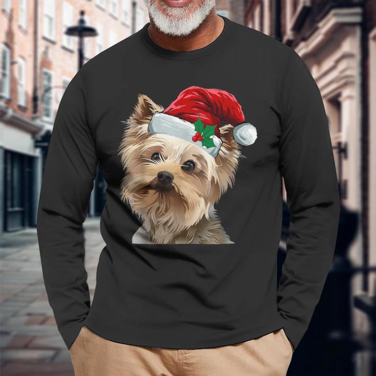 Yorkie Dog Christmas Lights Long Sleeve T-Shirt Gifts for Old Men