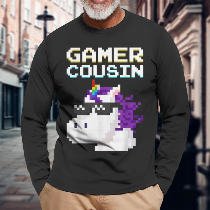 Gamer Cousin Einhorn Pixel Geschenk Multiplayer Nerd Geek Langarmshirts Geschenke für alte Männer
