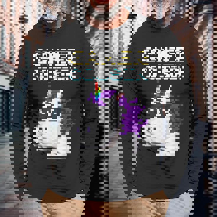 Gamer Cousin Einhorn Pixel Geschenk Multiplayer Nerd Geek Langarmshirts Geschenke für alte Männer