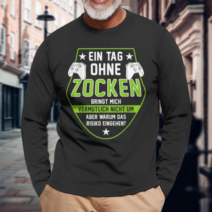 Gamer Ein Tag Ohne Zocken Warum Saying Black Langarmshirts Geschenke für alte Männer