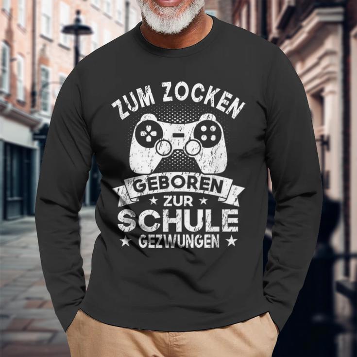 Gamer Games Zum Zocken Geboren Zur Schule Forces Langarmshirts Geschenke für alte Männer