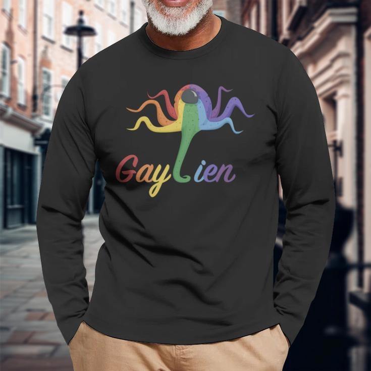 Gaylien Gay Alien Lgbt Queer Trans Bi Regenbogen Gay Pride Langarmshirts Geschenke für alte Männer