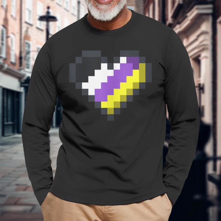 Gaymer Lgbt Retro Pride Gender Non-Binary Gamer Heart Long Sleeve T-Shirt Gifts for Old Men
