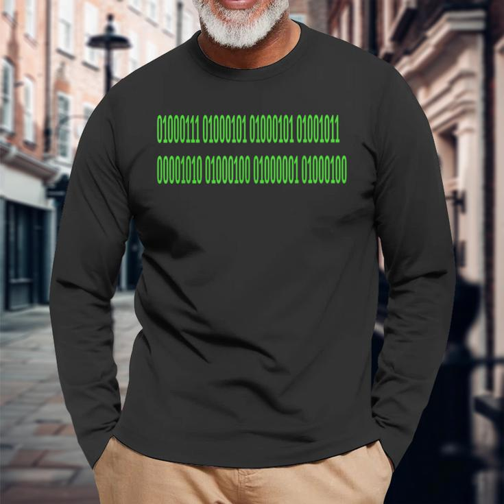 Geek Dad- Binary Translation Nerd Green Long Sleeve T-Shirt Gifts for Old Men
