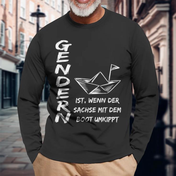 Gendern Ist Wenn Der Sachs Mit Dem Boot Herren Schwarz Langarmshirts Geschenke für alte Männer