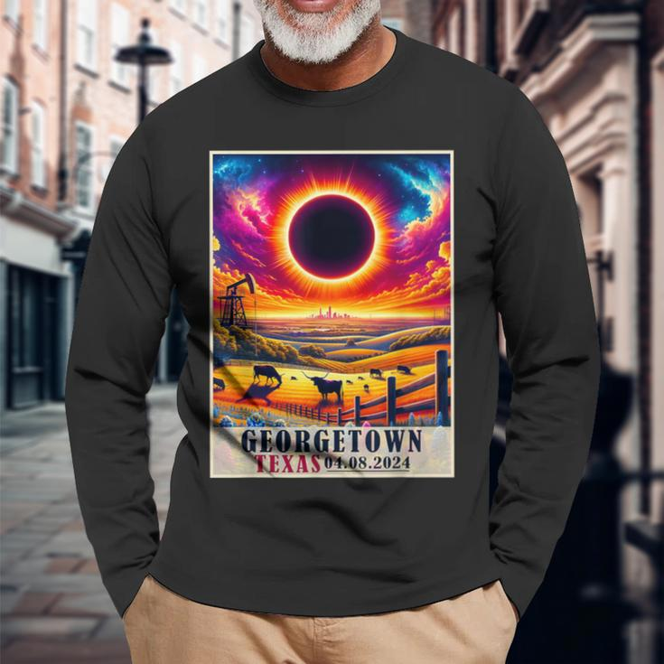 Georgetown Texas Total Solar Eclipse 2024 Totatily Vintage Long Sleeve T-Shirt Gifts for Old Men