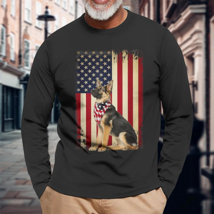 German Shepherd American Flag Independence 4Th Of July Long Sleeve T-Shirt Gifts for Old Men