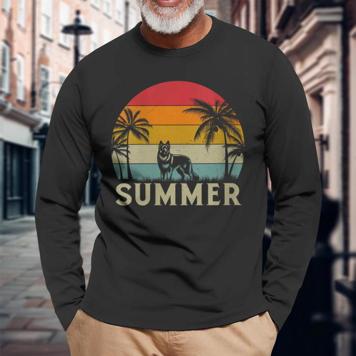 German Shepherd Dog Palm Tree Sunset Beach Vacation Summer Long Sleeve T-Shirt Gifts for Old Men