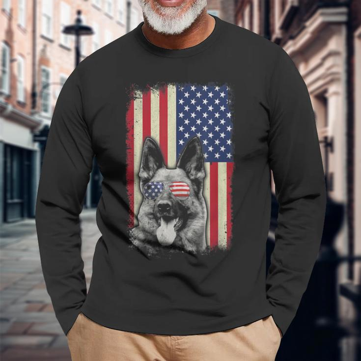 German Shepherd Usa Flag Sunglasses 4Th Of July Dog Lovers Long Sleeve T-Shirt Gifts for Old Men