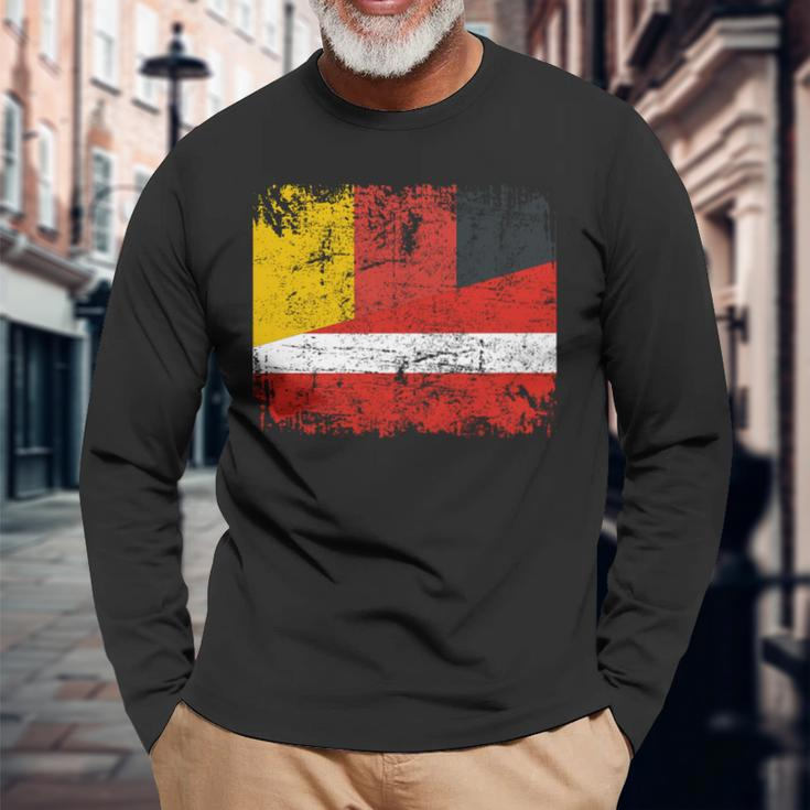 Germany Latvia Flags Half Latvian German Roots Vintage Long Sleeve T-Shirt Gifts for Old Men