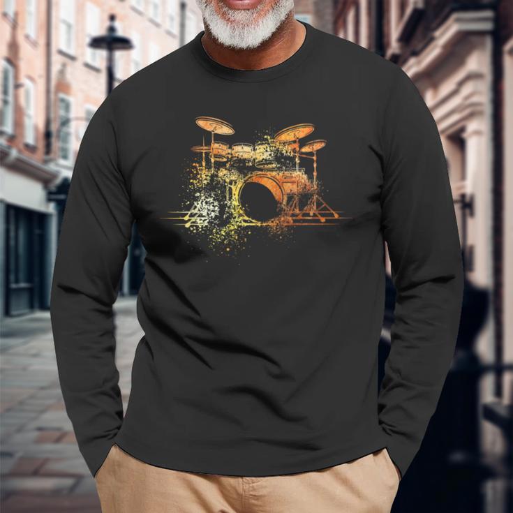 For Drummers Drumsticks Vintage Drum Kit Langarmshirts Geschenke für alte Männer