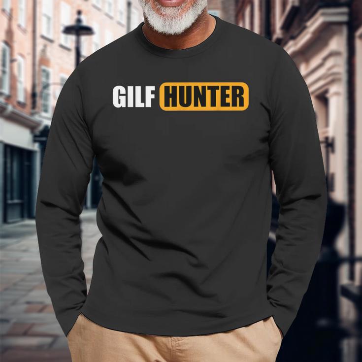 GILF Hunter Schwarzes Langarmshirts, Lustiges Design in Gelb und Weiß Geschenke für alte Männer