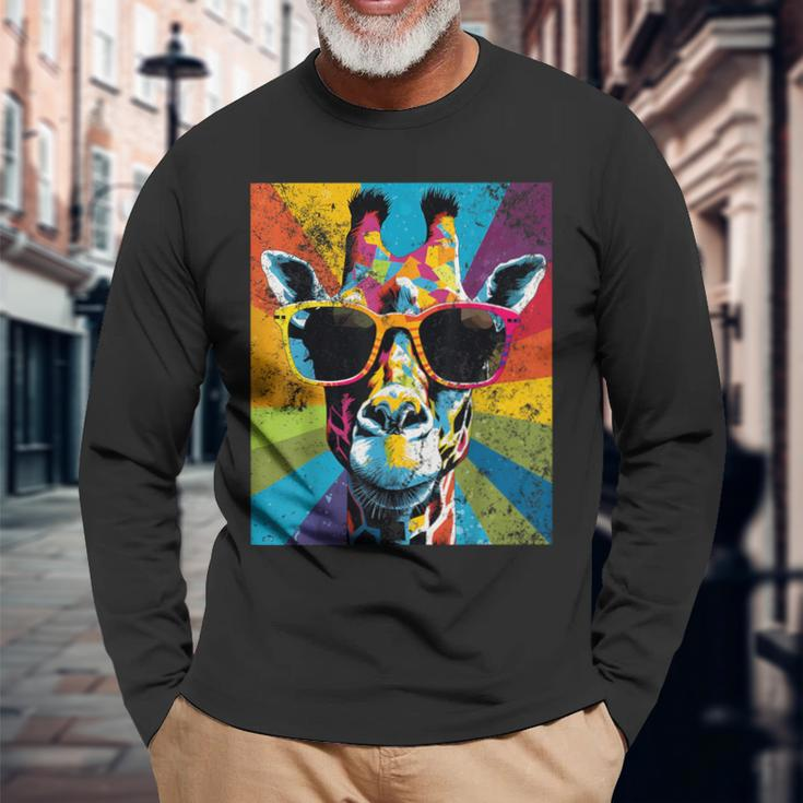 Giraffe Vintage Sunglasses African Animal Lover Long Sleeve T-Shirt Gifts for Old Men
