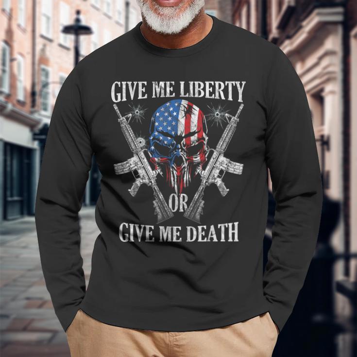 Give Me Liberty Or Give Me Death Skull Ar-15 American Flag Long Sleeve T-Shirt Gifts for Old Men