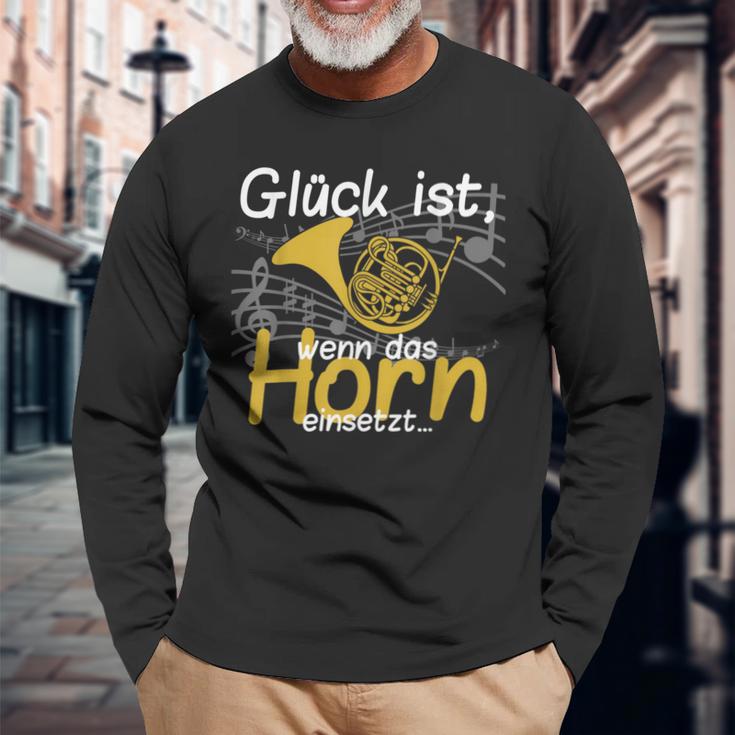 Glück Ist Wenn Das Horn Einsatzt Musician Hornist Langarmshirts Geschenke für alte Männer