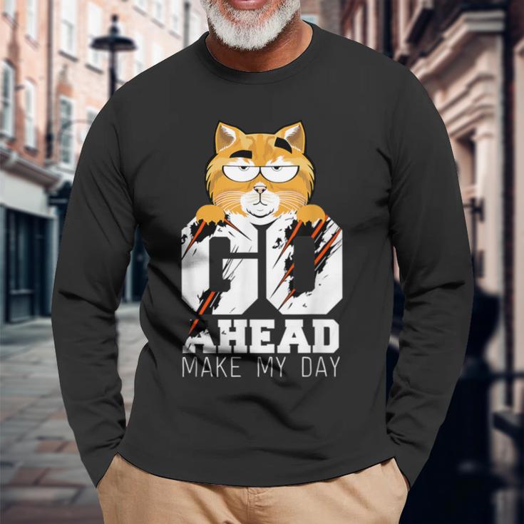 Go Ahead And Make My Day Cat Movie Quote Long Sleeve T-Shirt Gifts for Old Men