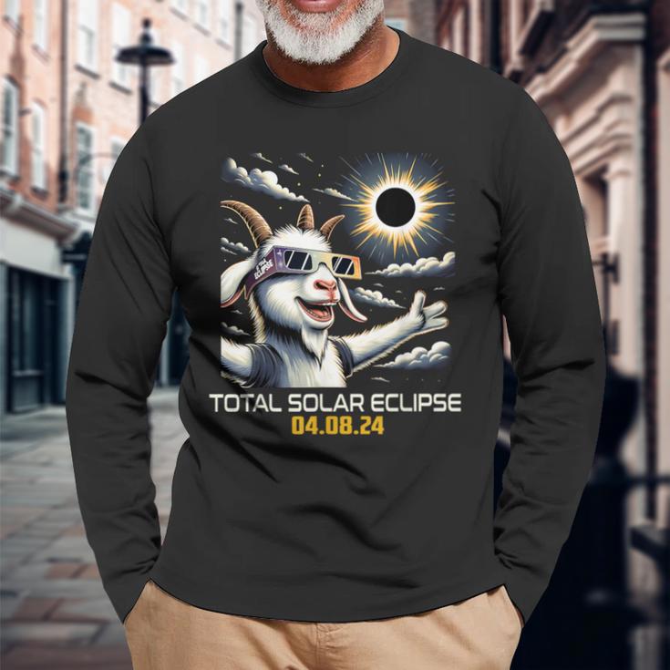 Goat Selfie Solar Eclipse Long Sleeve T-Shirt Gifts for Old Men