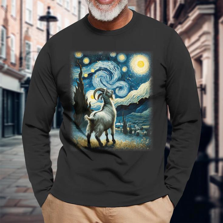 Goat Star Gazer Artistic Van Gogh Style Starry Night Goat Long Sleeve T-Shirt Gifts for Old Men