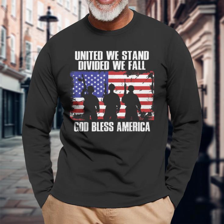 God Bless America United We Stand Divided We Fall Long Sleeve T-Shirt Gifts for Old Men