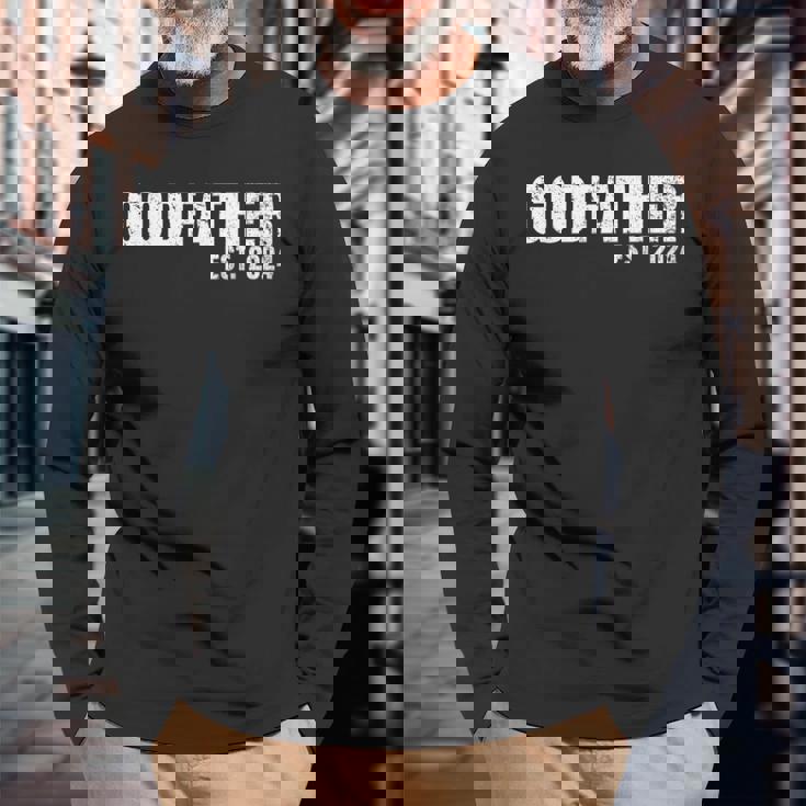 Godfather Est 2024 Father's Day God Dad Announcement Reveal Long Sleeve T-Shirt Gifts for Old Men