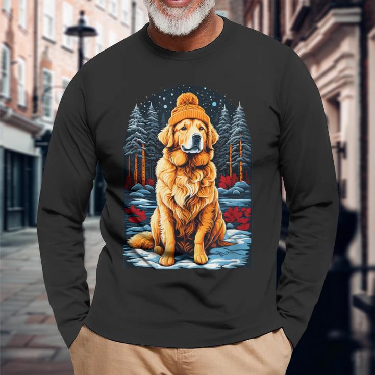 Golden Retriever In Winter Hat Happy Golden Retriever Langarmshirts Geschenke für alte Männer