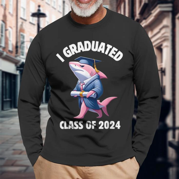 I Graduated Graduate Class Of 2024 Shark Graduation Long Sleeve T-Shirt Gifts for Old Men