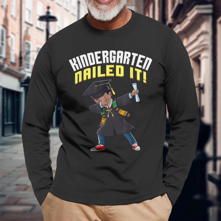 Graduation 2024 Kindergarten Nailed It Dabbing Black Boy Kid Long Sleeve T-Shirt Gifts for Old Men