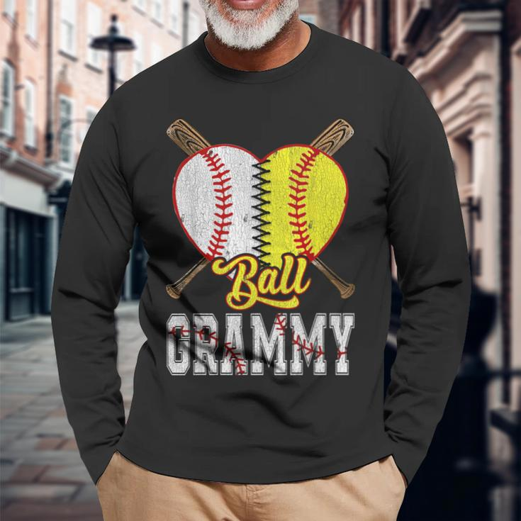Grammy Of Both Ball Grammy Baseball Softball Pride Long Sleeve T-Shirt Gifts for Old Men