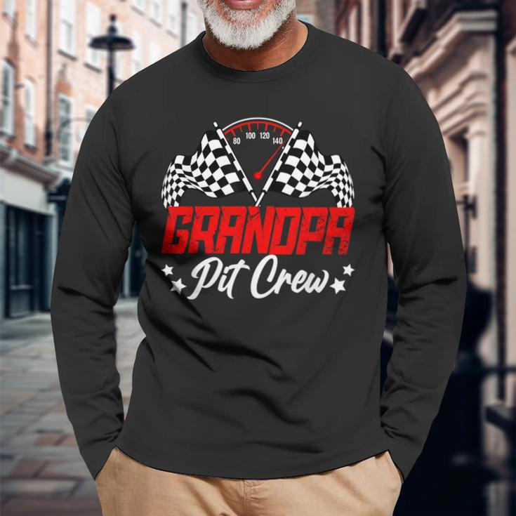 Grandpa Pit Crew Birthday Party Race Car Lover Racing Family Long Sleeve T-Shirt Gifts for Old Men