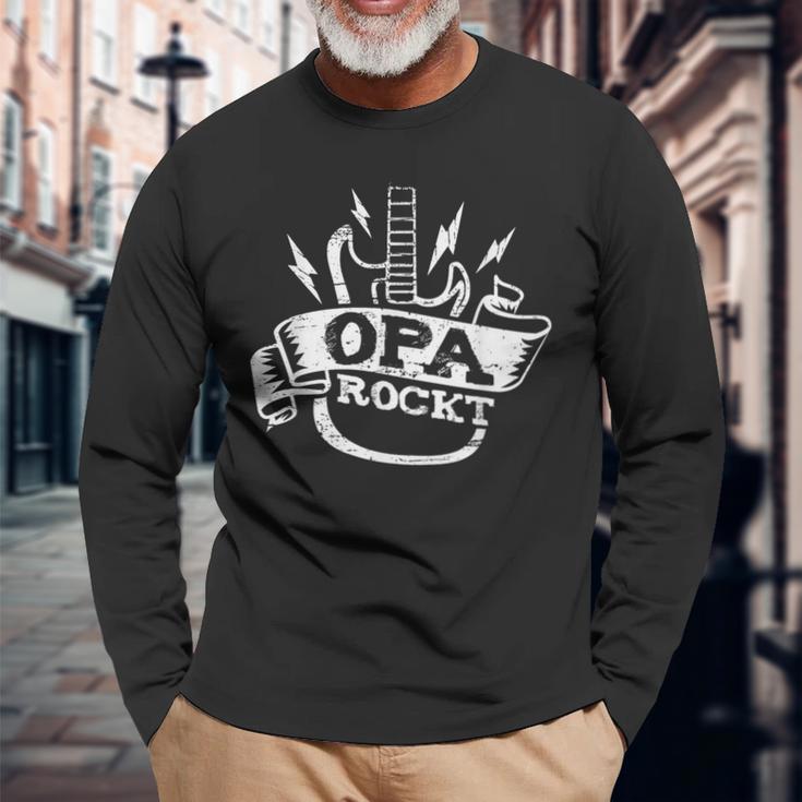 Grandpa Rockt Guitar Hardrock Music Guitarist Langarmshirts Geschenke für alte Männer