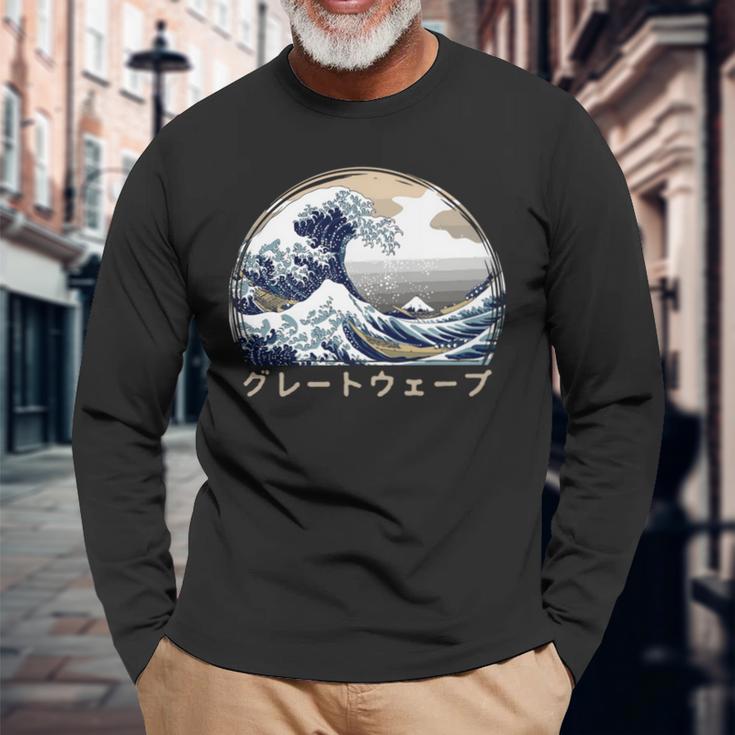 The Great Wave Kanagawa Japanische Kunst Große Welle Langarmshirts Geschenke für alte Männer