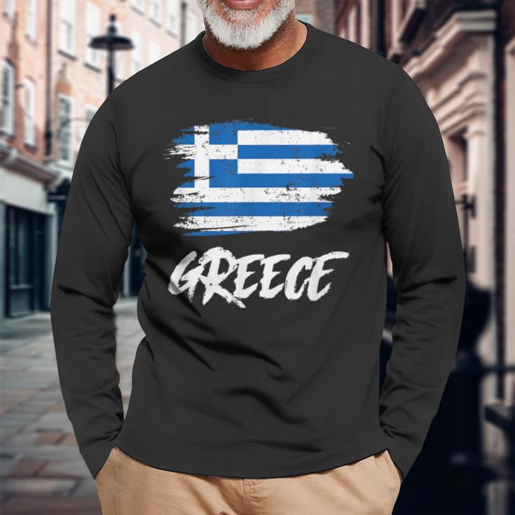 Greece Flag Greek Hellenic Republic Souvenir Long Sleeve T-Shirt Gifts for Old Men
