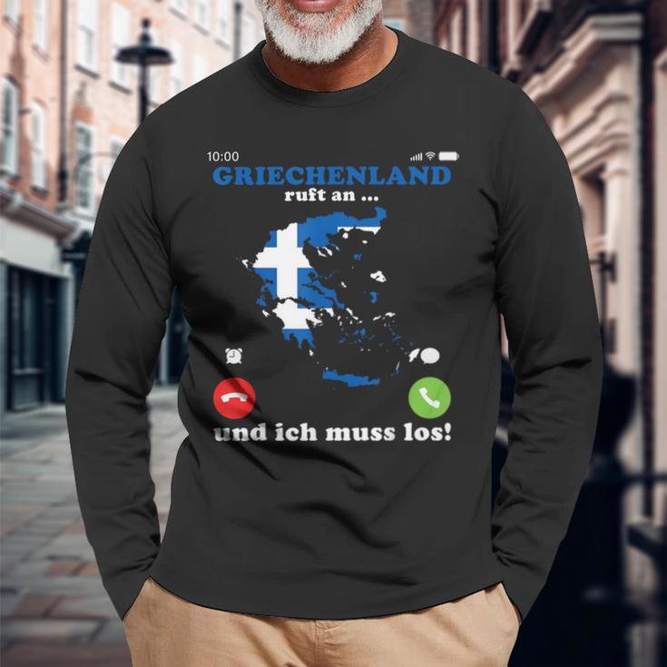 Greece Flag Greece Ruft An Ich Muss Los Greek Langarmshirts Geschenke für alte Männer