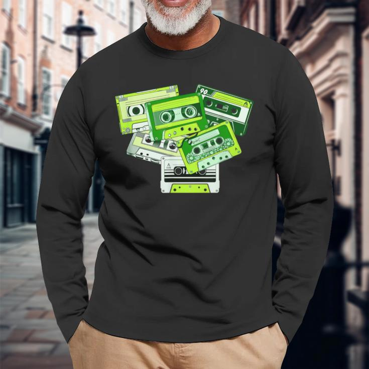 Green Tape Cassettes Classic Old School Green Color Graphic Long Sleeve T-Shirt Gifts for Old Men