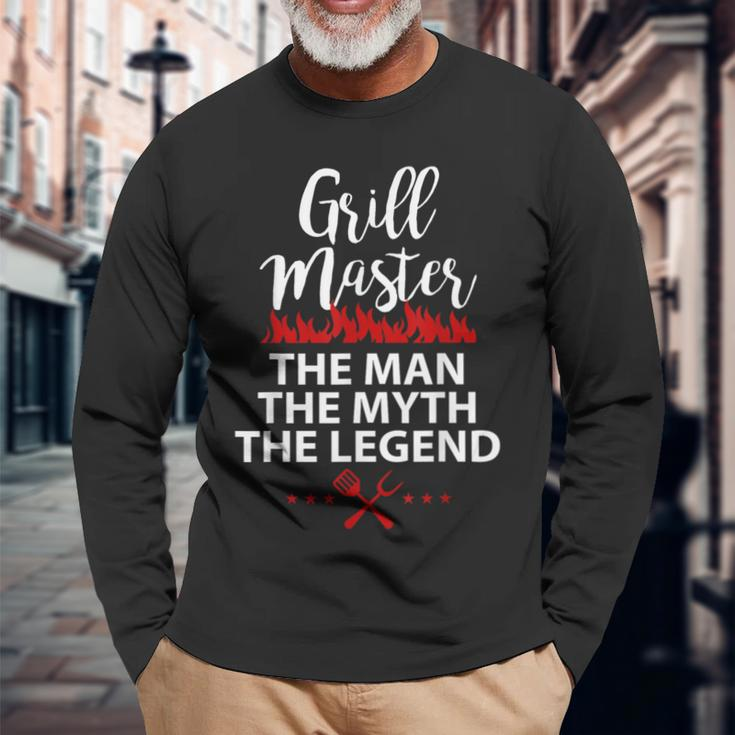 Grill Master The Man The Myth The Legend Chef Husband Works Long Sleeve T-Shirt Gifts for Old Men