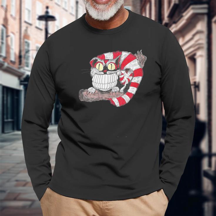 Grinning Cheshire Cat Fantasy Long Sleeve T-Shirt Gifts for Old Men