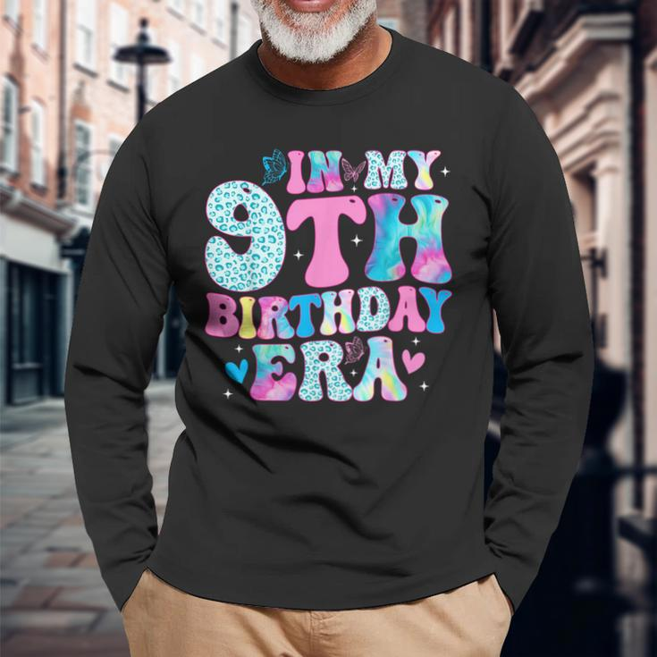 Groovy In My 9Th Birthday Era Nine 9 Years Old Birthday Long Sleeve T-Shirt Gifts for Old Men