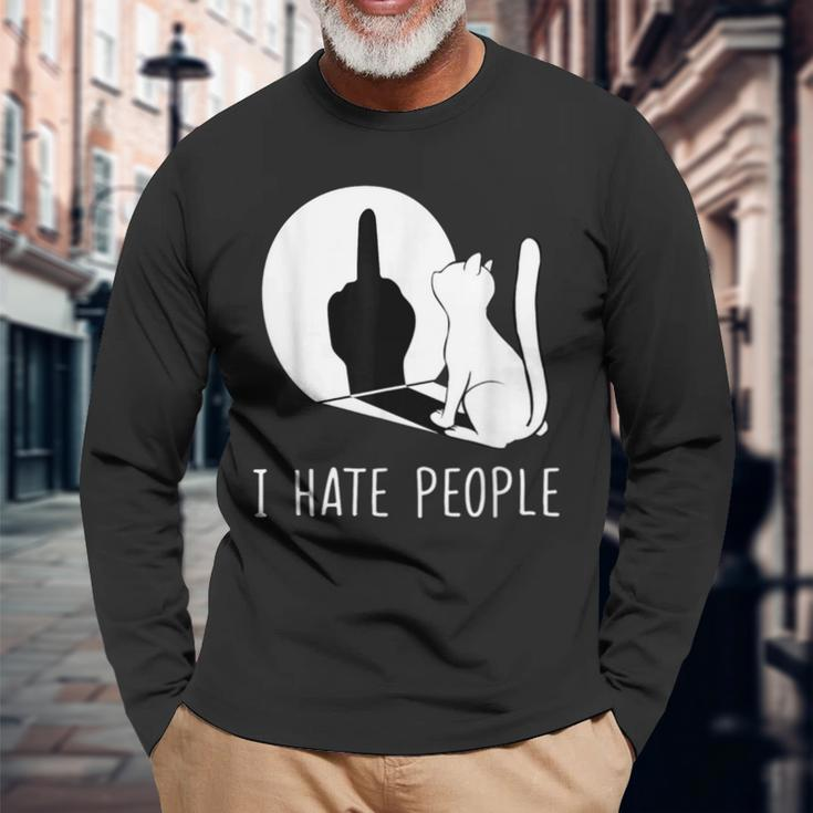 Grumpy Kitten Cats I Don't Like People Cat I Hate People Cat Long Sleeve T-Shirt Gifts for Old Men
