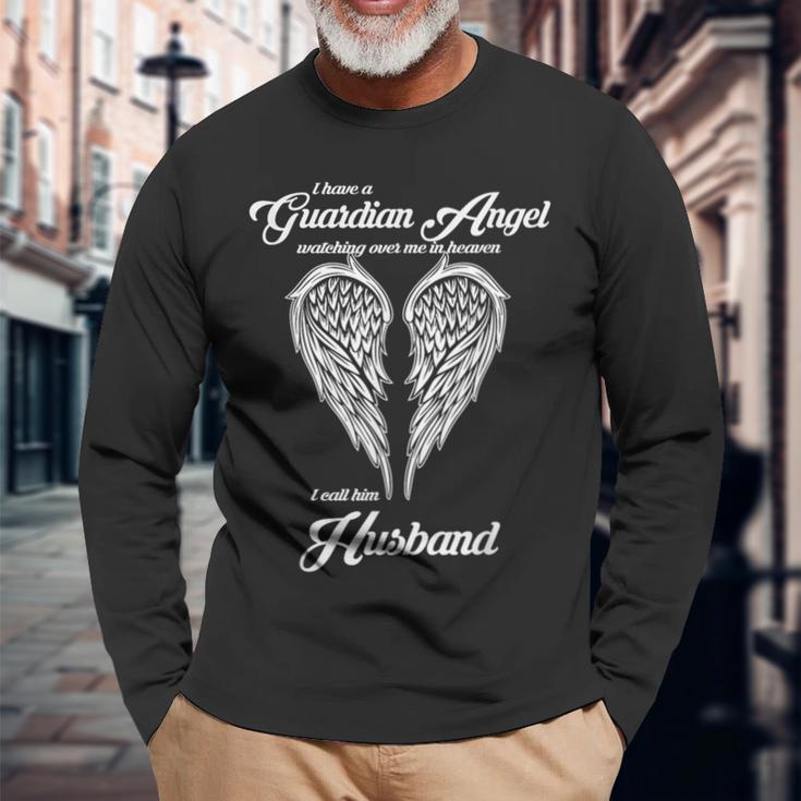 I Have A Guardian Angel In Heaven I Call Him Husband Long Sleeve T-Shirt Gifts for Old Men