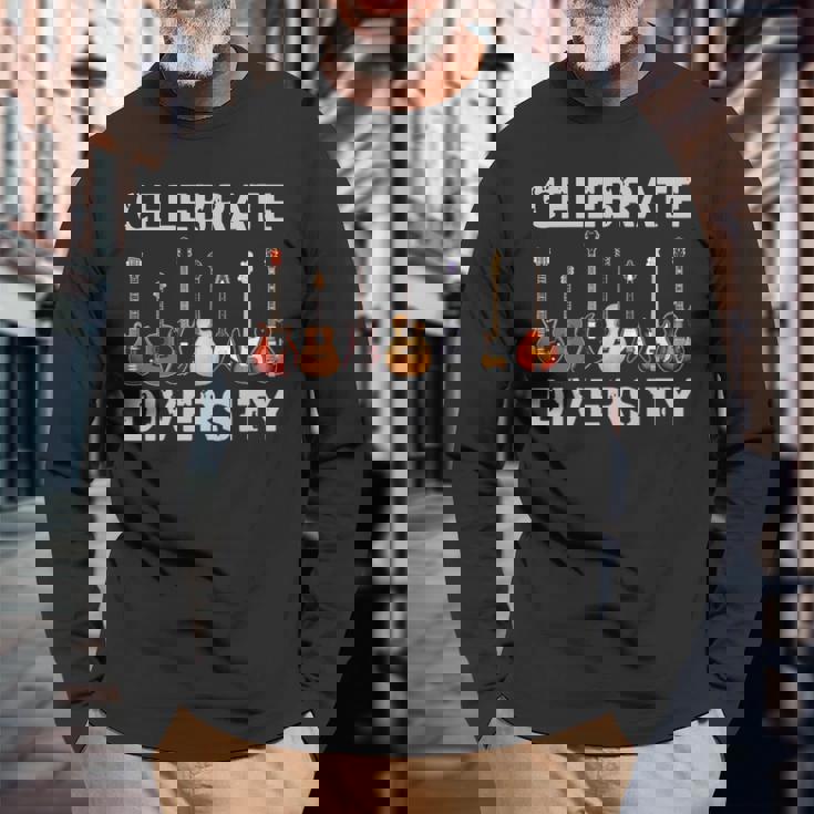 Guitar Celebrate Diversity Long Sleeve T-Shirt Gifts for Old Men