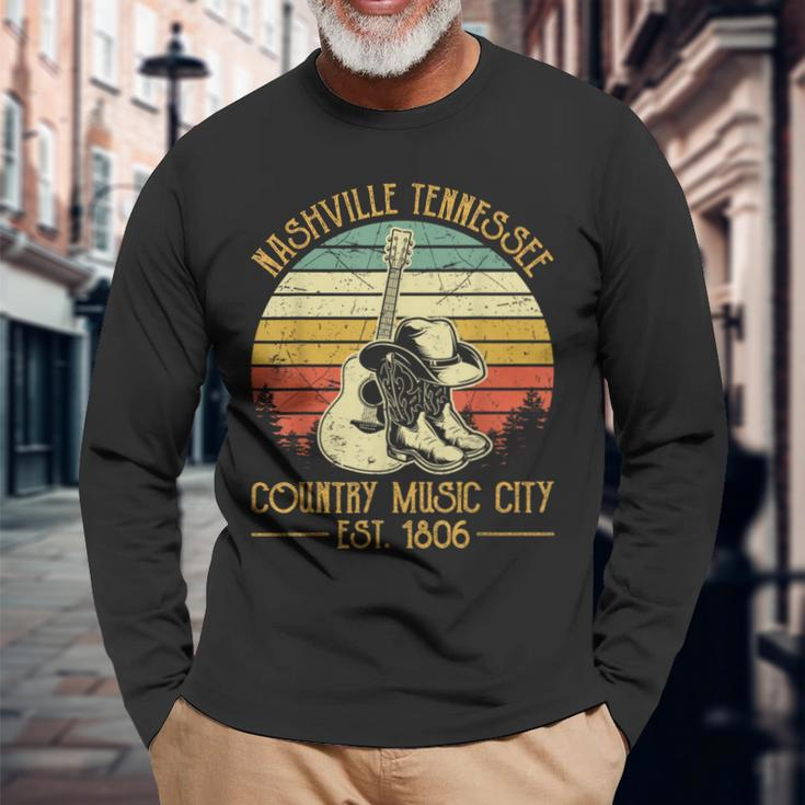 Guitar Guitarist Nashville Tennessee Country Music City Long Sleeve T-Shirt Gifts for Old Men