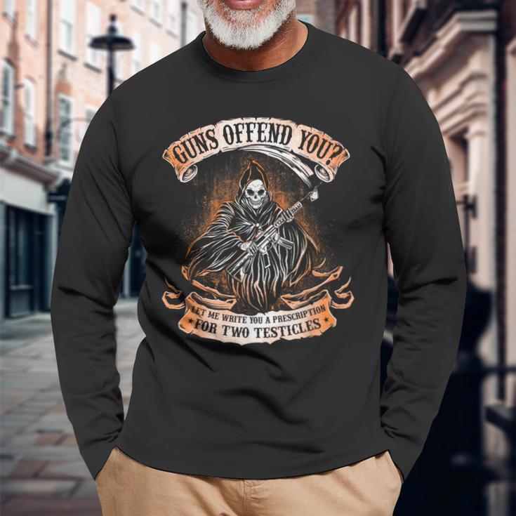 Guns Offend You Grim Reaper 2Nd Amendment Gun Rights Long Sleeve T-Shirt Gifts for Old Men