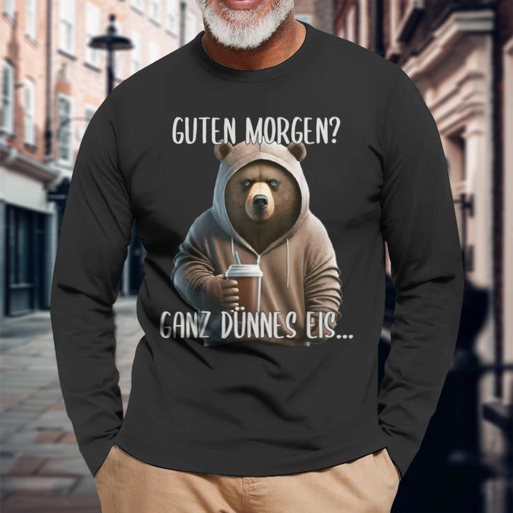 Guten Morgen Ganz Dünnes Eis Böser Bär & Kaffee Langarmshirts Geschenke für alte Männer