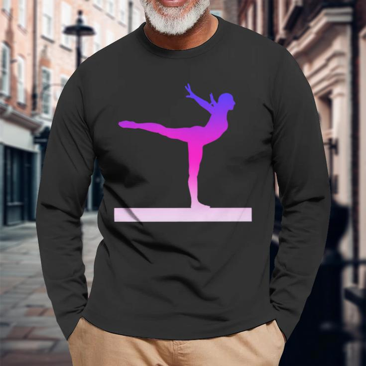 Gymnastics Balance Beam Pink And Purple Watercolor Long Sleeve T-Shirt Gifts for Old Men