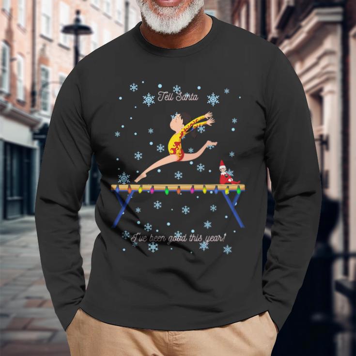 Gymnastics Elf Is Watching Snowflake Balance Beam Long Sleeve T-Shirt Gifts for Old Men