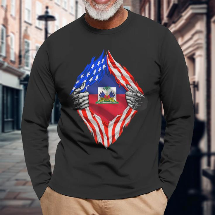 Haiti American Haitian Flag Day Haiti Roots Long Sleeve T-Shirt Gifts for Old Men