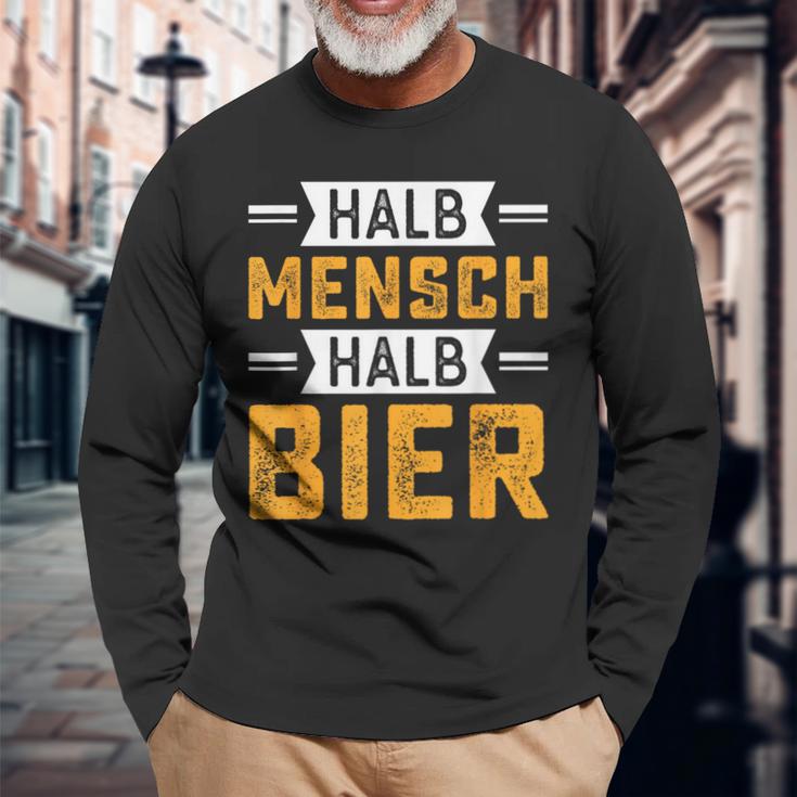 Halb Mensch Halb Bier Langarmshirts, Lustiges Spruch-Langarmshirts für Bierliebhaber Geschenke für alte Männer